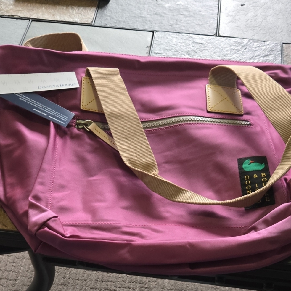Dooney & Bourke Pink Canvas Tote with Tan Straps